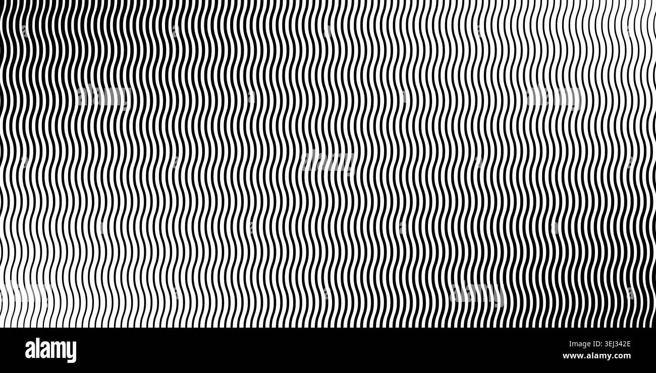 Motif de ligne d'onde avec transition d'épaisseur de gradient. Texture de filigrane sécurisée pour la conception de billets de banque. Fond avec fines rayures courbes créant un effet moiré. Illustration de Vecteur