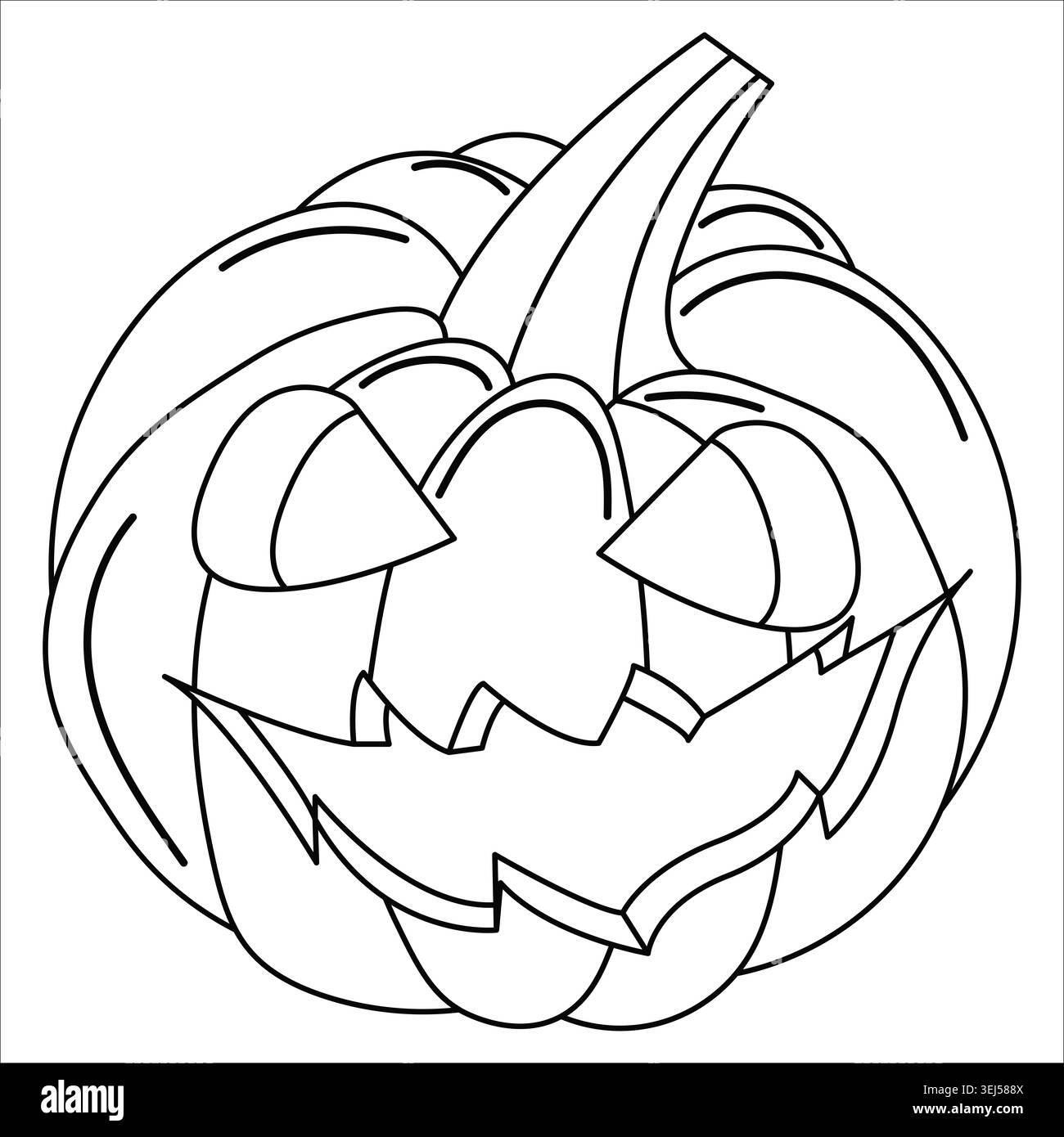Jack o contour de lanterne, citrouille sculptée avec les yeux triangulaires et la bouche dentelée, Halloween line art, coloriage, illustration vectorielle, fond blanc Banque D'Images