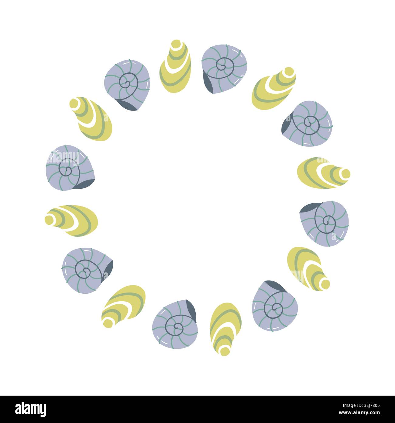 Cute Seashell Round Frame Vector illustration Illustration de Vecteur