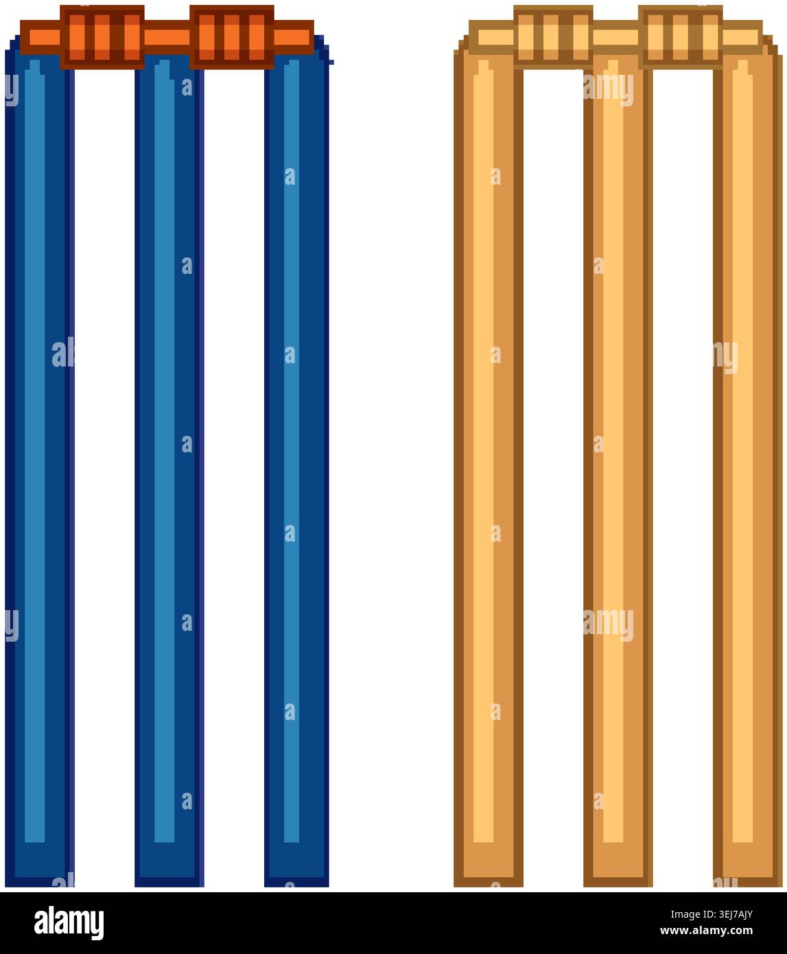 Illustration vectorielle de souches de cricket bleues et en bois avec des balles sur un fond blanc Illustration de Vecteur