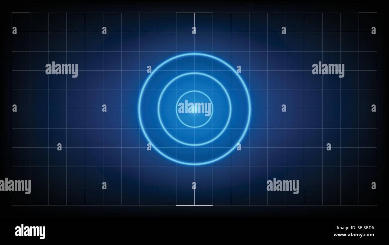 Cible radar au néon futuriste et ligne de grille sur fond sombre pour le concept SCI-fi HUD Illustration de Vecteur
