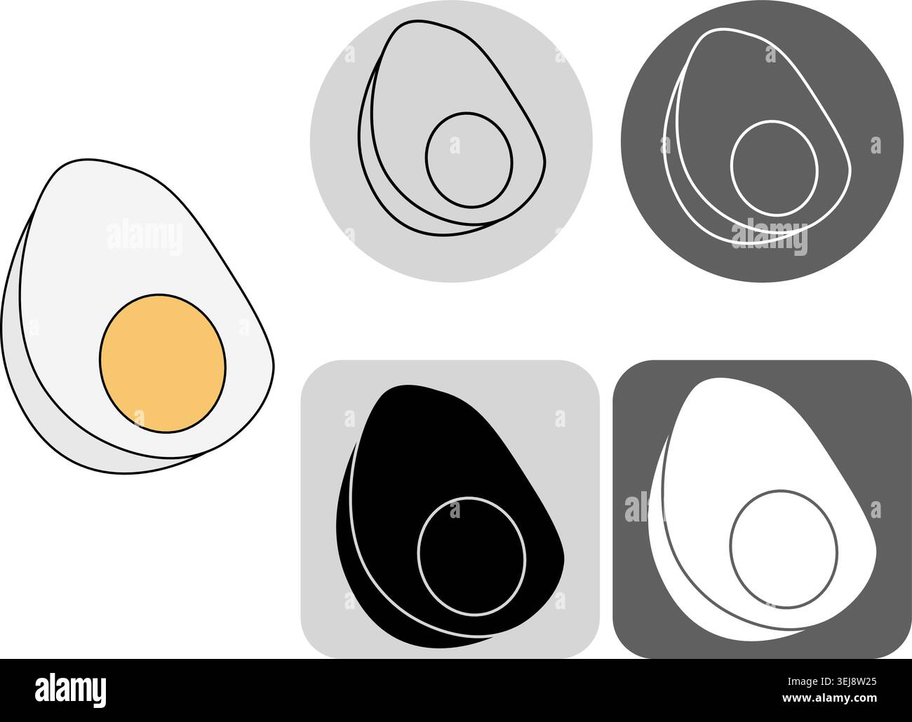 Demi-dur oeuf dur oeuf logo oeuf illustration dessinée à la main. Ligne graphique vectorielle Signe de silhouette pour logo, impression, bandes dessinées, mode, pop art, planches Illustration de Vecteur