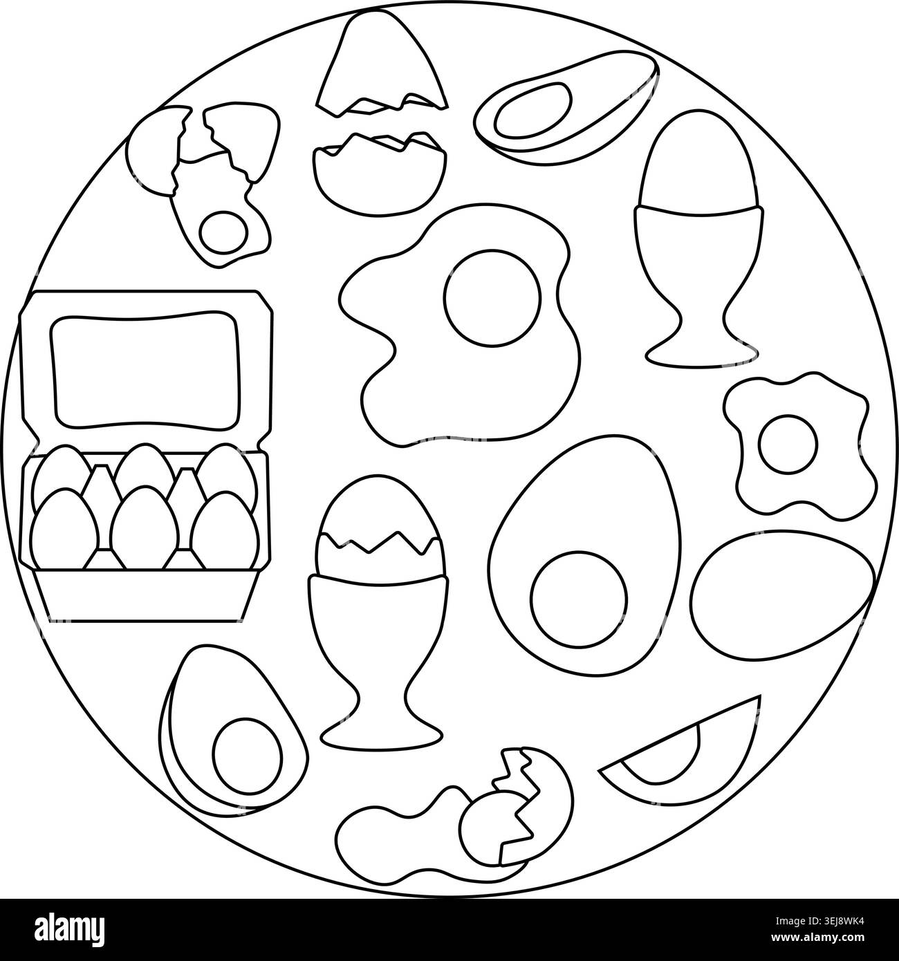 Composition de cercle rond d'oeuf logo noir et blanc illustration dessinée à la main. Vector Graphic line modifié design pour graphismes de mode, imprimés textiles, f Illustration de Vecteur