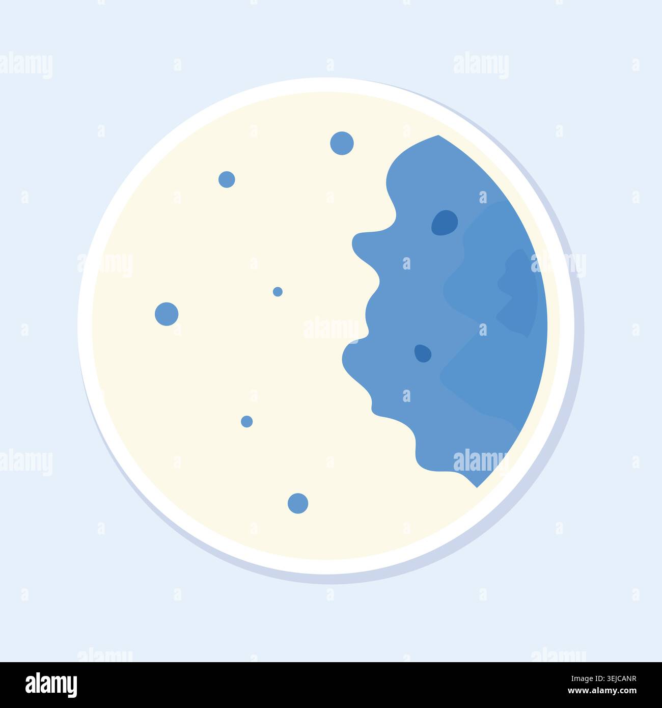 Autocollant de lune vecteur plat avec silhouette de visage bleu sur cercle beige, espace et icône de ciel nocturne Illustration de Vecteur