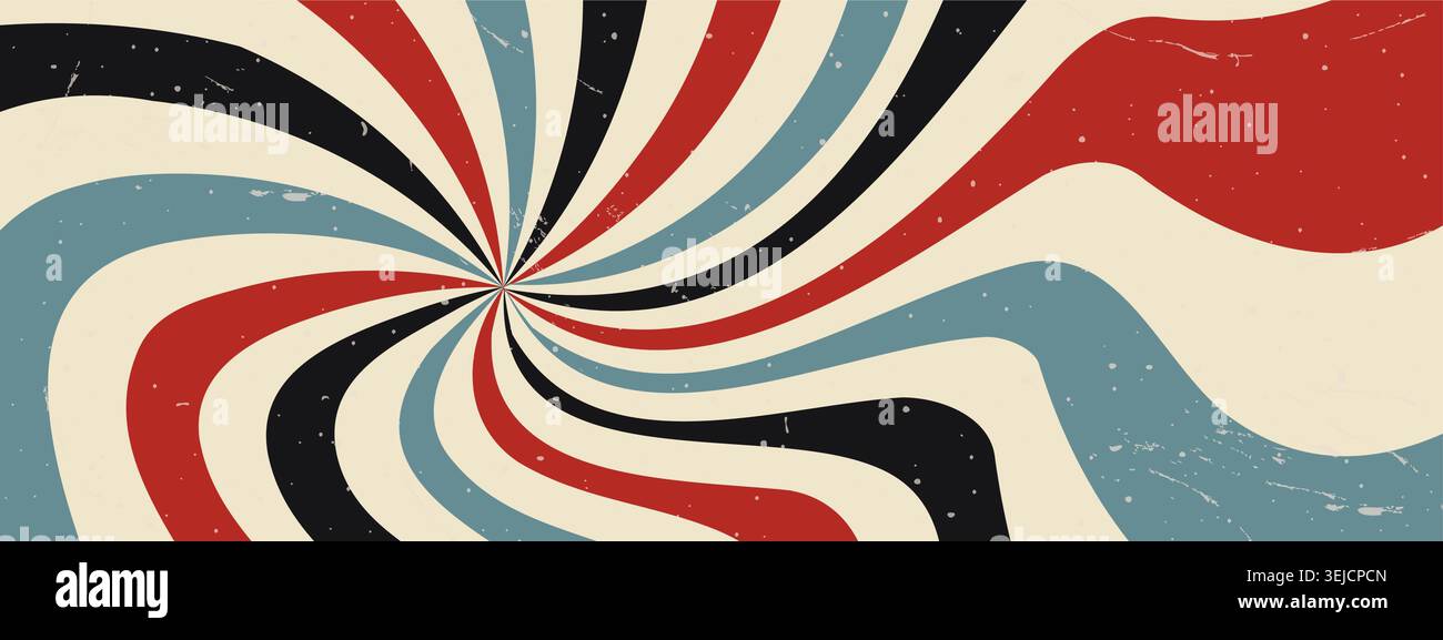Rayons de soleil vintage. Spirale psychédélique et éclatement. Fond rétro groovy. Illustration vectorielle de l'été des années 70 Illustration de Vecteur