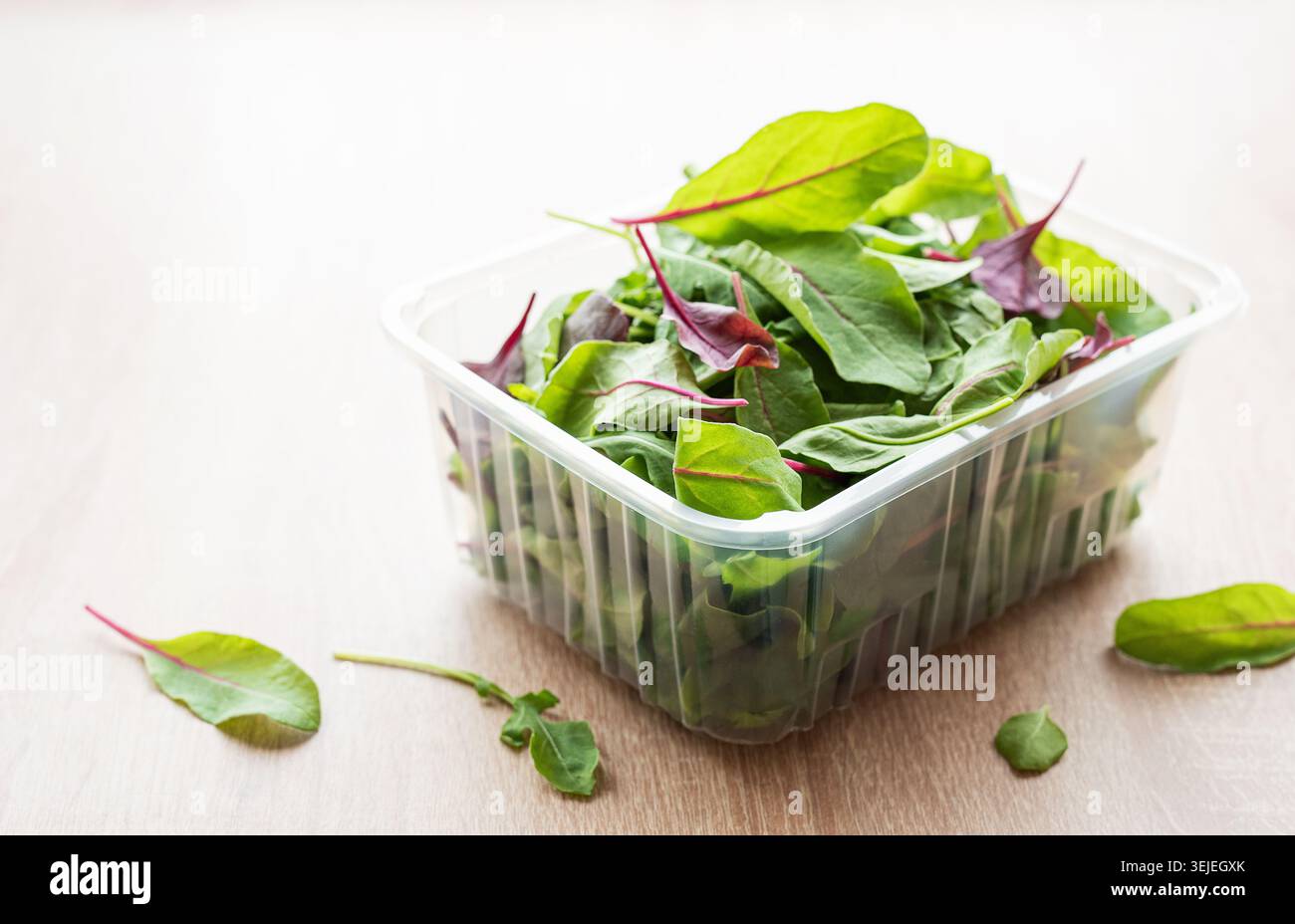 Salad mix in a box. Fresh mixed salad leaves in plastic container Banque D'Images