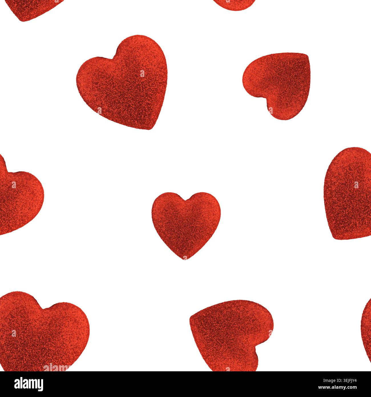 Modèle sans couture de découpes de coeur de paillettes rouges isolées sur fond blanc Banque D'Images