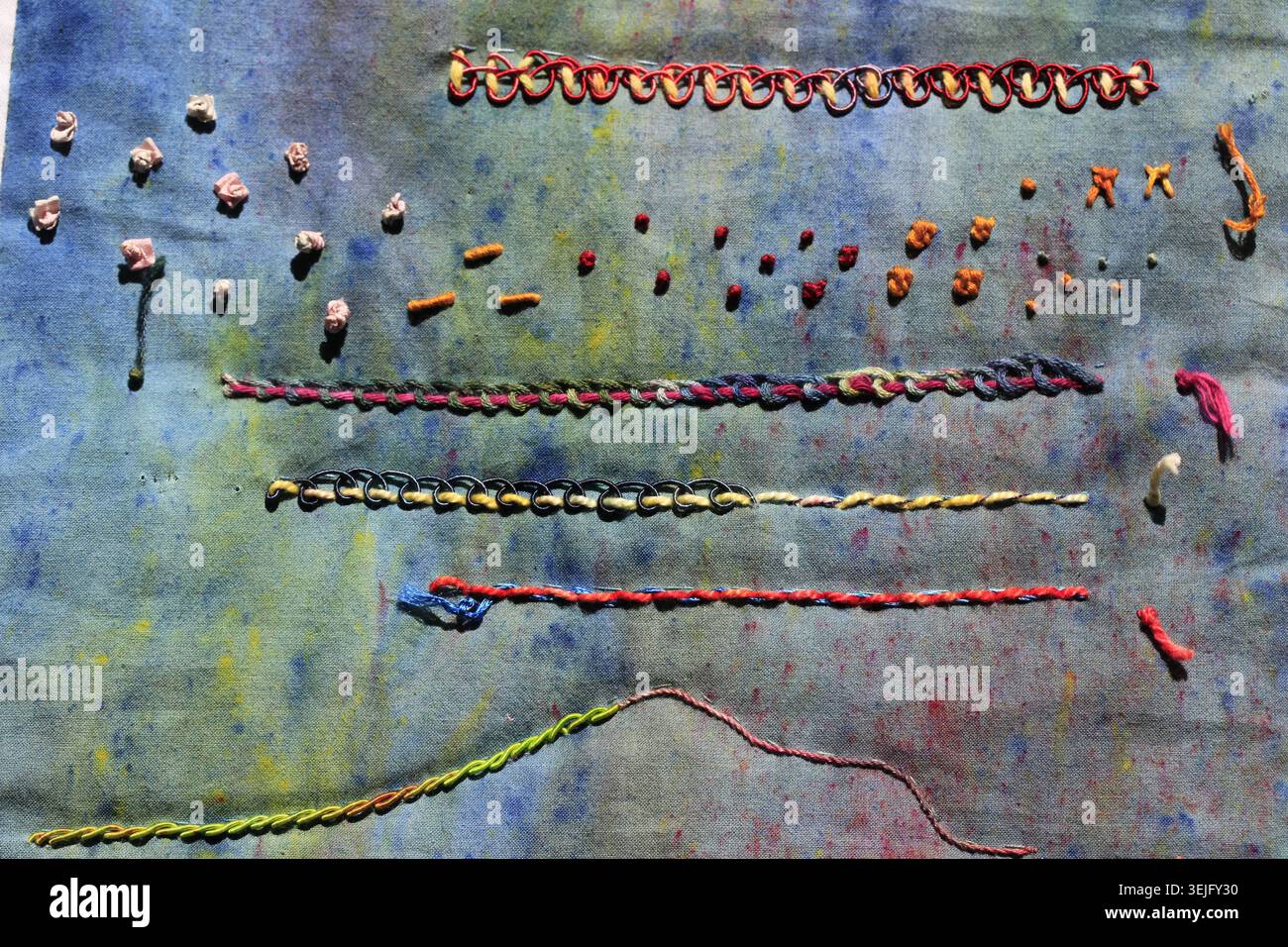 Assortiment de points de broderie décoratifs et de techniques de couture ornementale comme pratique Banque D'Images