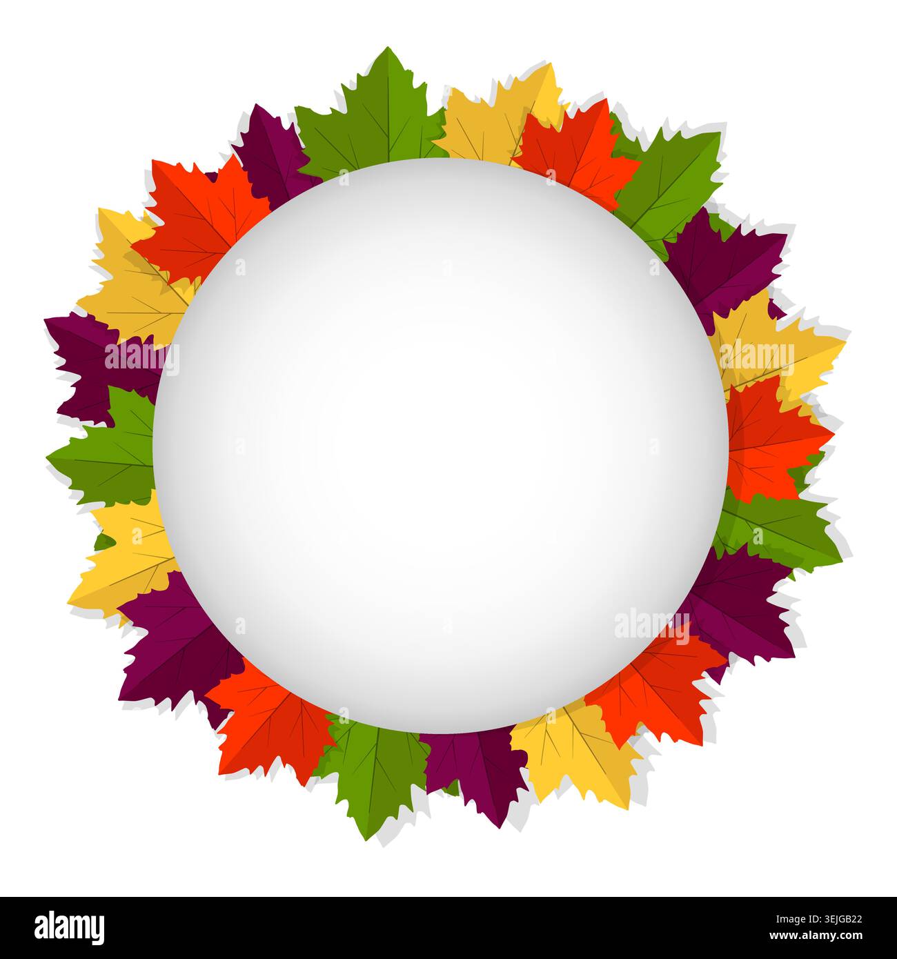 Feuilles d'érable colorées cadre rond avec cercle blanc au milieu. Décoration d'automne. Conception vectorielle. Illustration de Vecteur