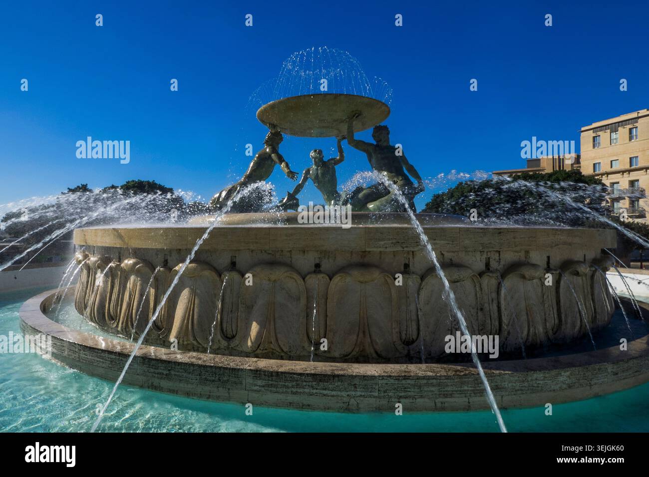 Malte - Valette, Fontaine Triton Banque D'Images
