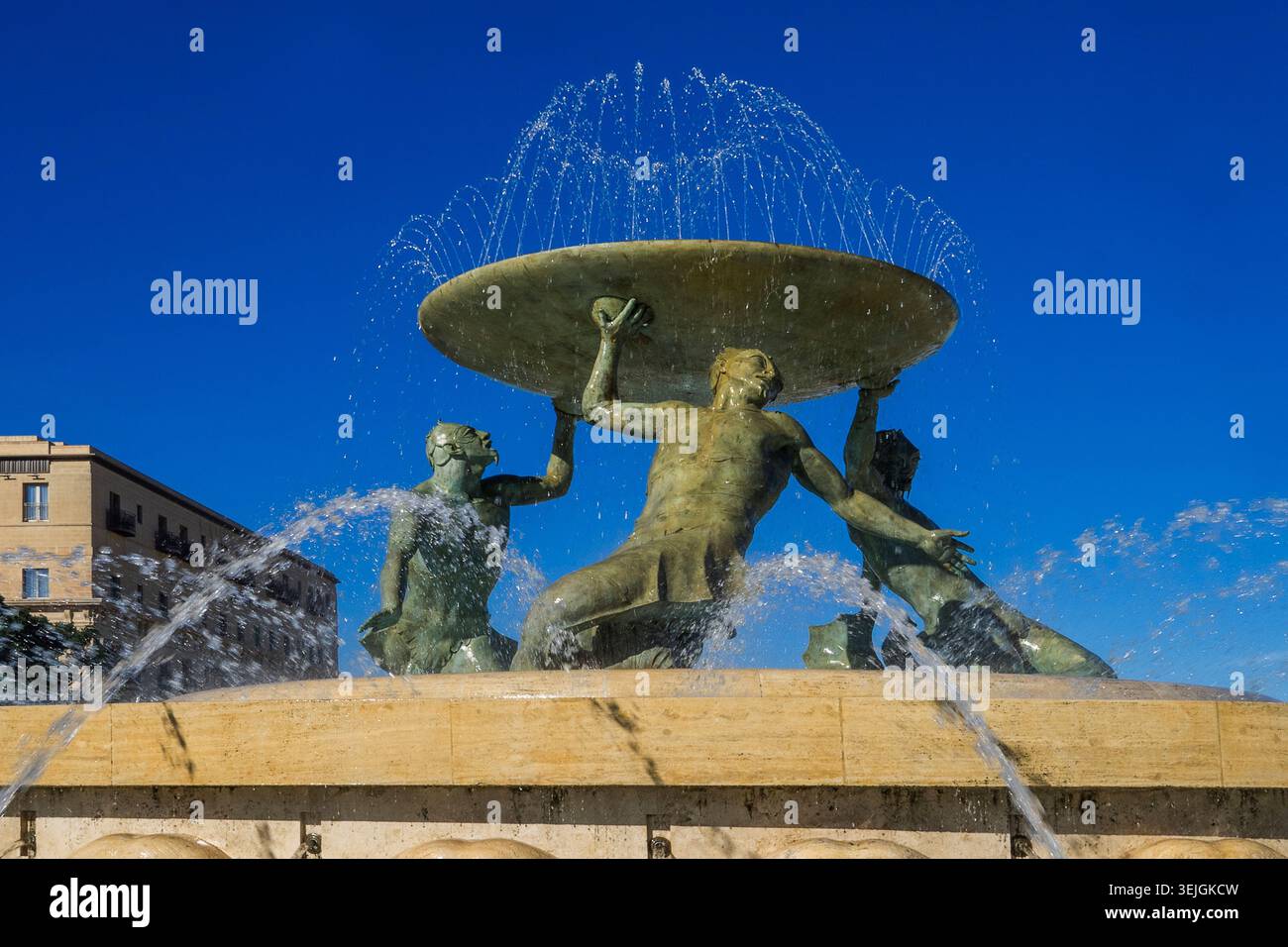 Malte - Valette, Fontaine Triton Banque D'Images