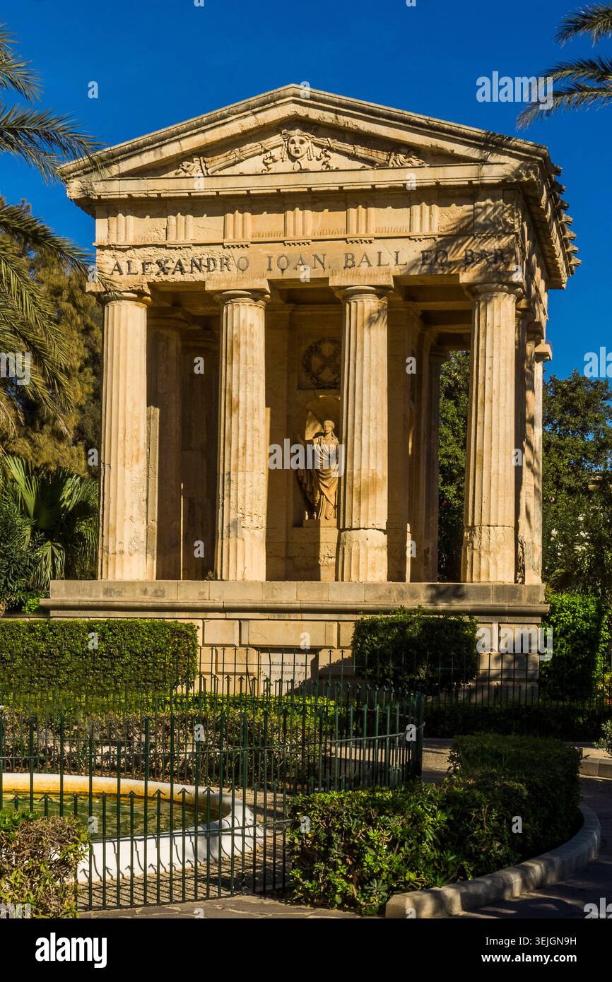 Malte - la Valette, Mémorial de Sir Alexander Ball aux jardins de Lower Barrakka Banque D'Images