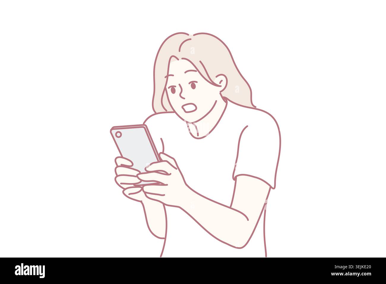 Femme joyeuse réagit, individu féminin excité montre plaisir lors de la réception de la notification de mise à jour, femme respire la joie et l'enthousiasme Banque D'Images