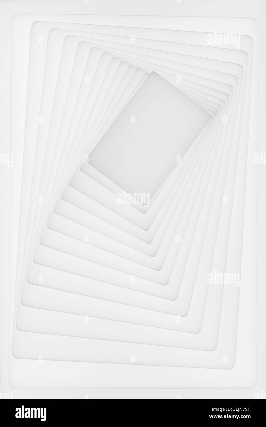 Fond géométrique abstrait blanc avec illusion de perspective dans un style contemporain. Illusion monochrome - superposition concentrique Re Banque D'Images