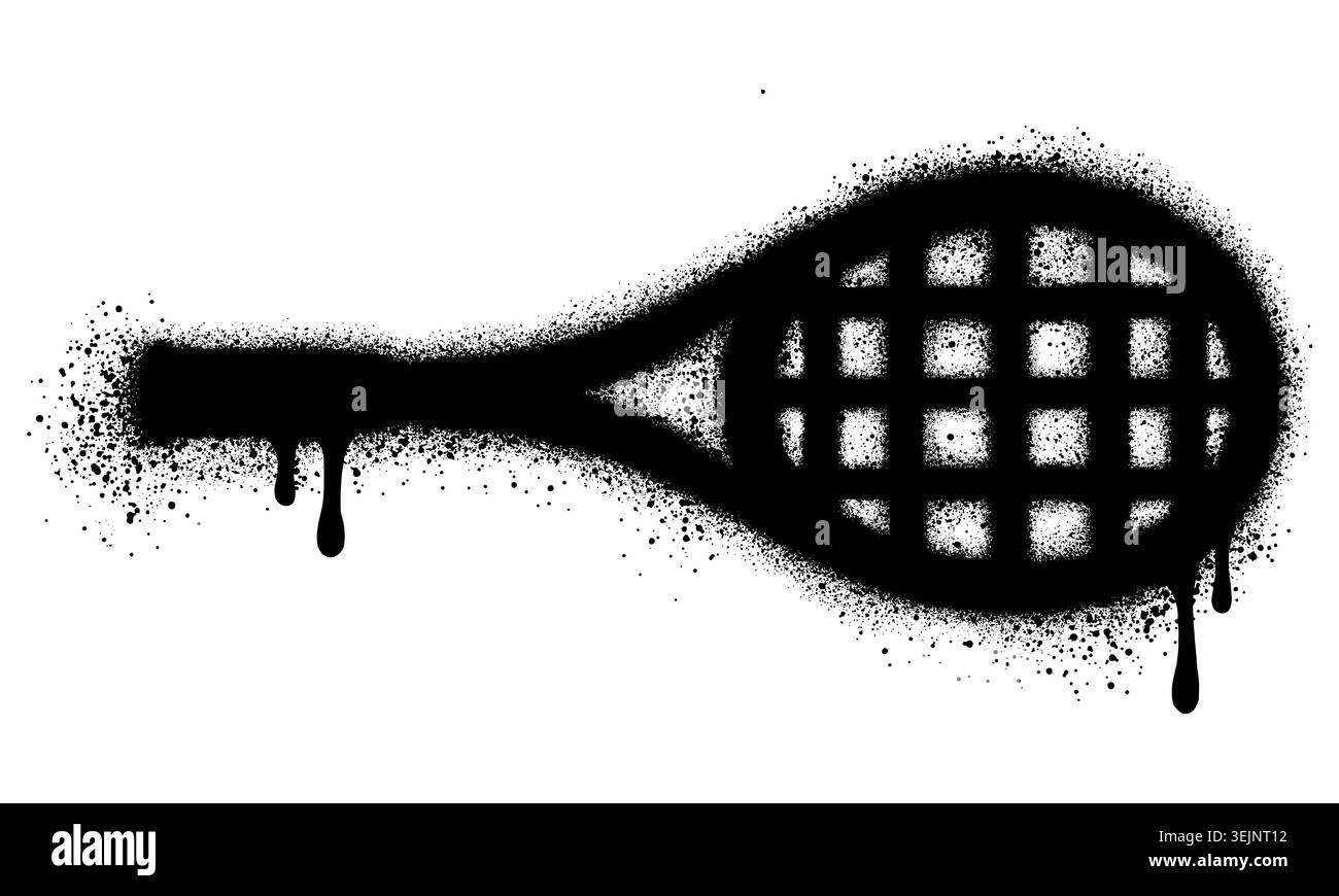 Raquette de tennis en style graffiti avec peinture noire en spray. Illustration de Vecteur