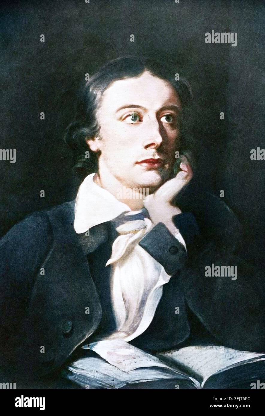 John Keats, poète anglais, XIXe siècle. Portrait de Keats (1795-1821) mort de tuberculose. (Impression colorée en noir et blanc). Banque D'Images