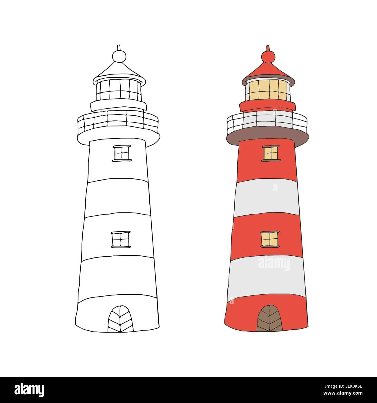 Lighthouse Vector illustration graphique doodle isolé sur fond blanc. Icône de bâtiment de balise marine classique nautique pour le voyage maritime, la navigation Illustration de Vecteur