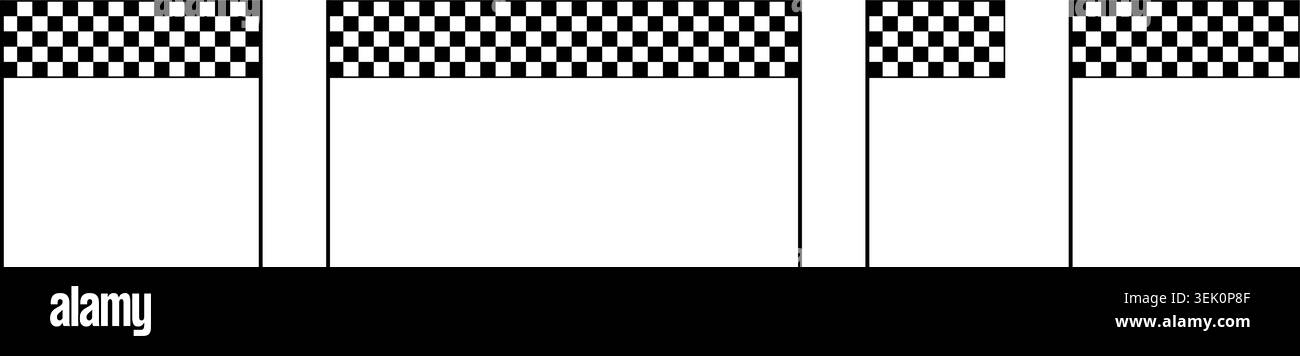 Début et fin de la ligne d'arc du damier. Drapeau à damier de course. Portail de finition rallye. Elément de design de rallye. Symbole de formule F1. Illustration vectorielle isolée sur Illustration de Vecteur