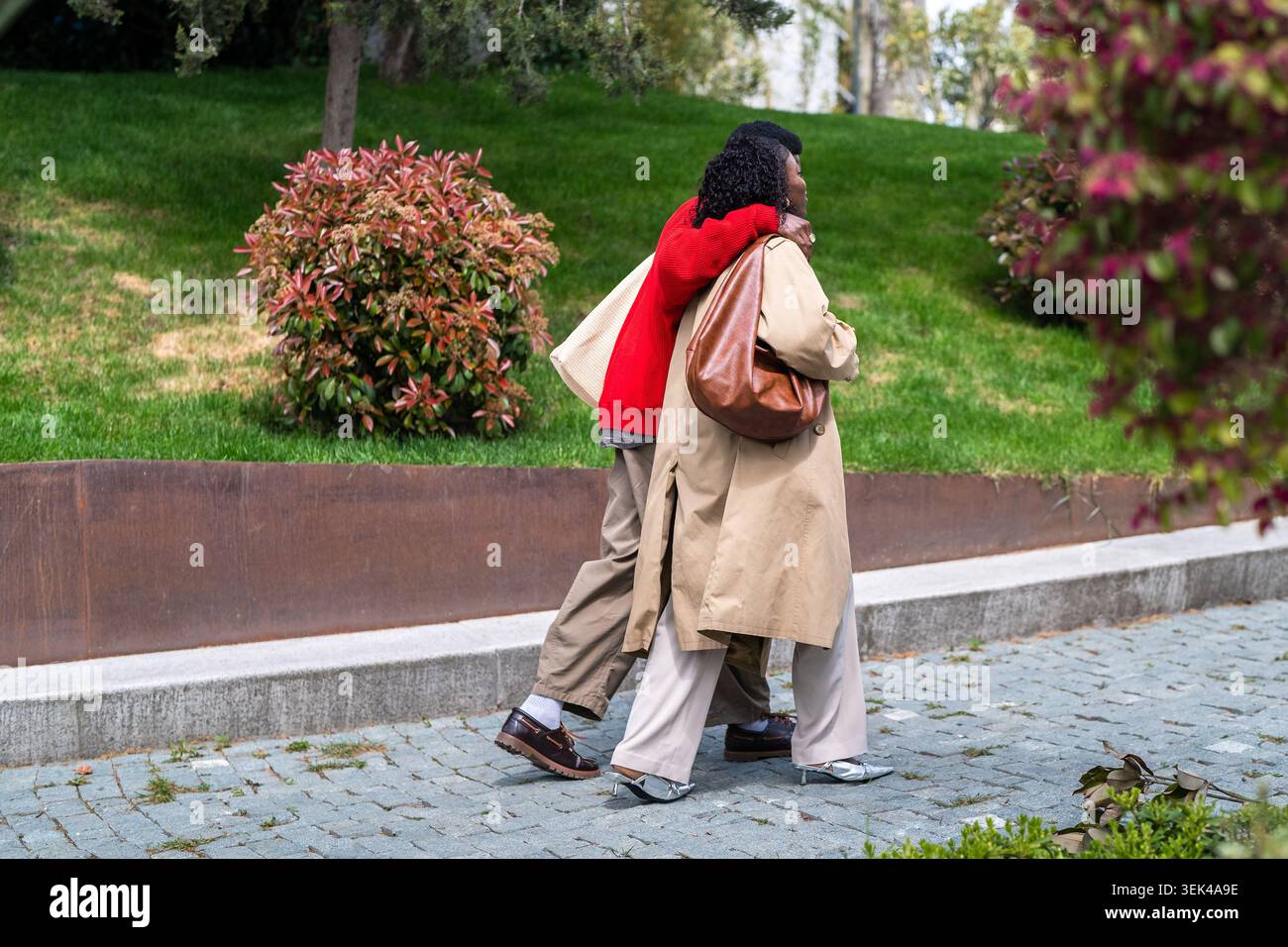 Insouciant homme et femme afro-américain partenaires marchant embrassant appréciant le bonheur dans les relations Banque D'Images