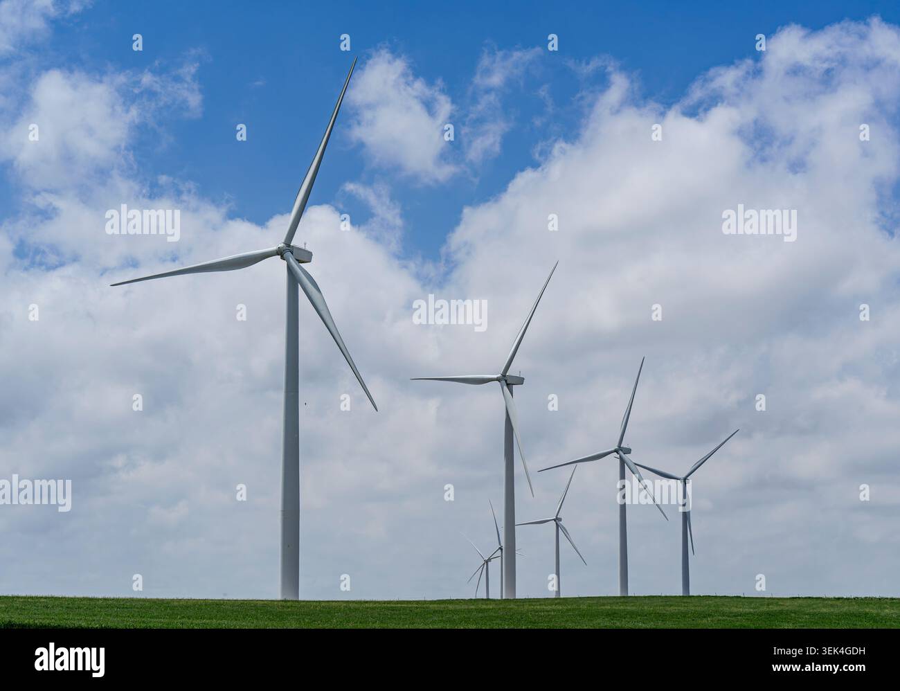 Éoliennes dans les champs agricoles dans le comté de Carroll, Iowa. Banque D'Images