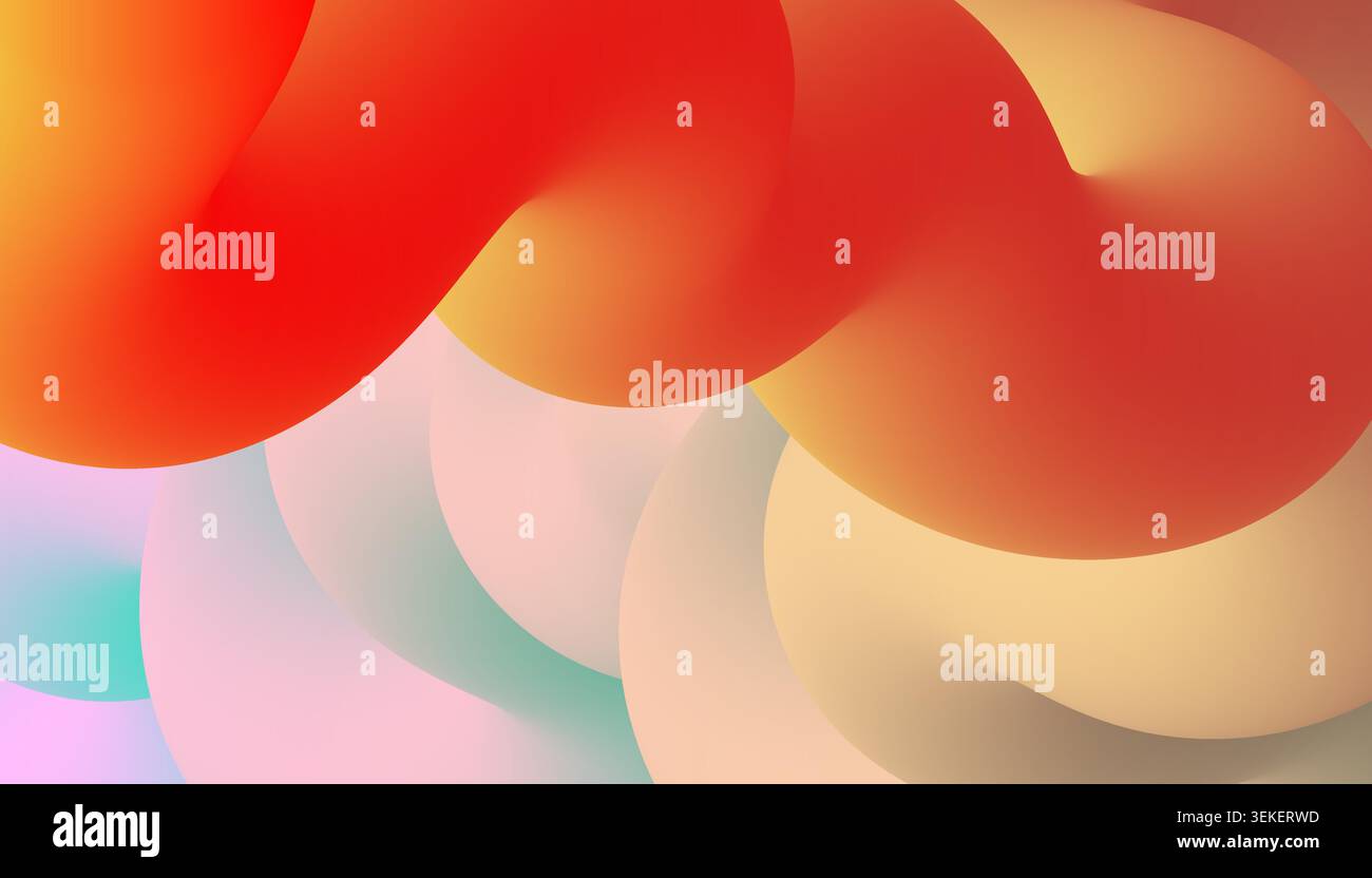 Des lignes fluides ondulées orange et rouge éclatantes en 3D qui se fondent dans des courbes pastel douces pour un design moderne Illustration de Vecteur