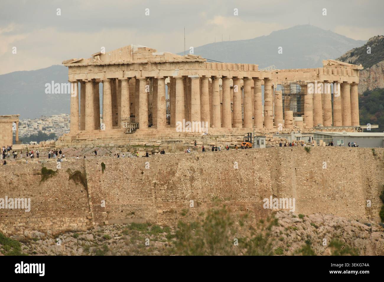 Vue de l'Acropole Athènes Grèce avec temple du Parthénon dédié à la déesse grecque Athéna de Philopappos colline Filopappou Banque D'Images