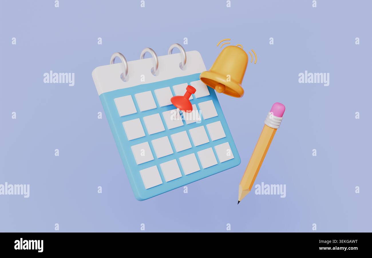 Calendrier organisateur d'événements avec épingle, rendez-vous et rappel, planification de réunion d'affaires Banque D'Images