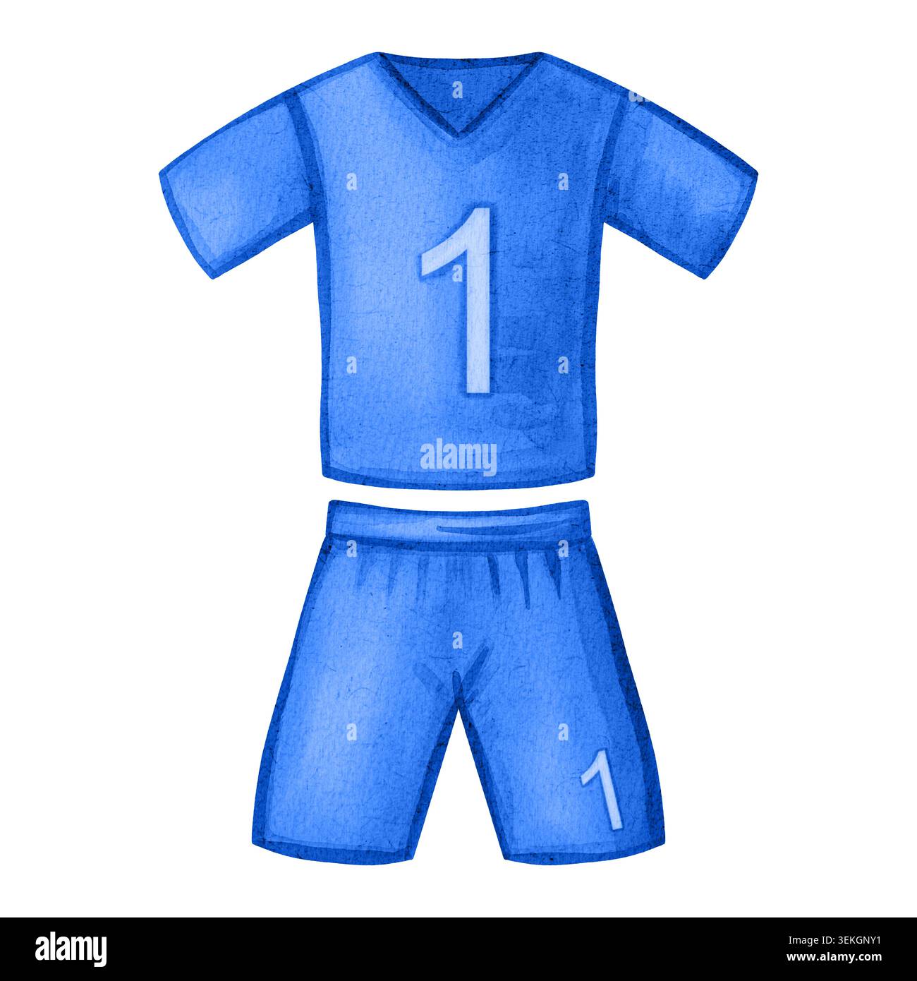 Uniforme de football avec numéro un. Illustration aquarelle de maillot de football et short. Maquette de vêtements Sportswear isolée sur blanc. Football. Spor Banque D'Images