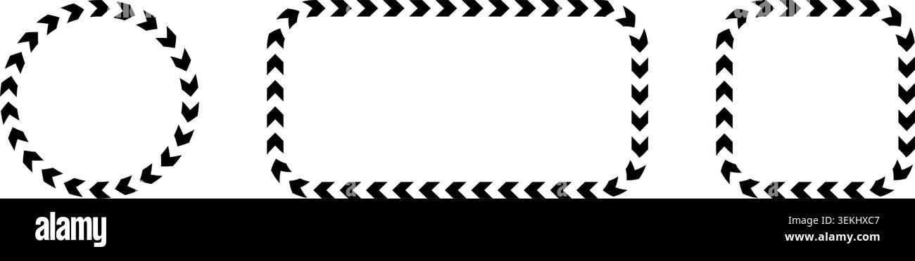Bordure en chevron circulaire avec motif de flèche dynamique. Les rayures triangulaires rectangulaires et carrées créent un mouvement directionnel audacieux pour les panneaux d'avertissement et les badges militaires. Illustration de Vecteur