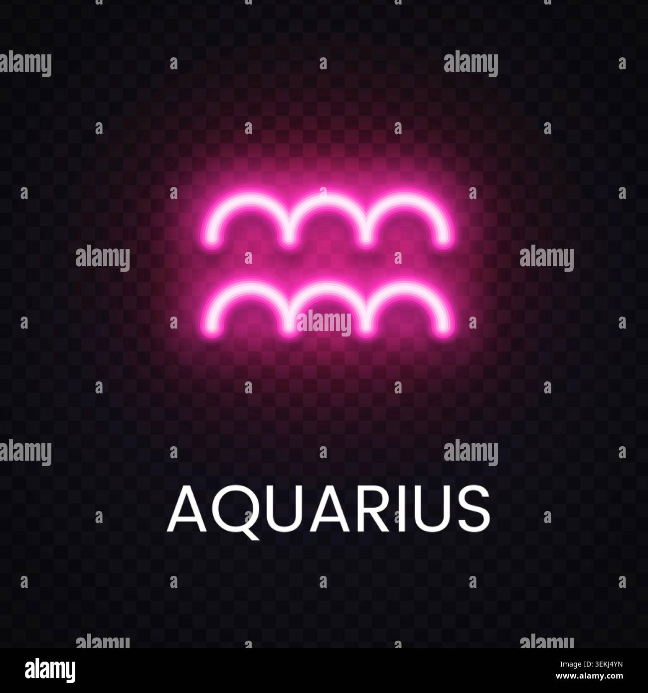 Icône néon zodiaque rose Aquarius brillante sur fond transparent. Symbole d'astrologie pour la collection d'horoscope, la bannière spirituelle et la conception cosmique. Illustration de Vecteur