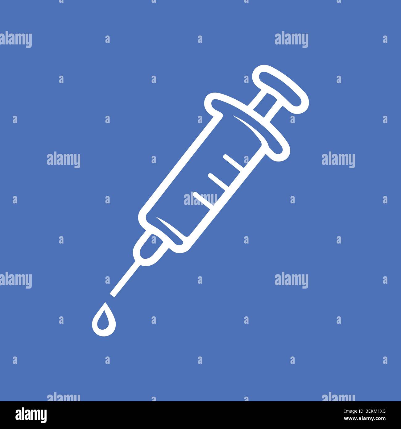 Une illustration simple d'art de ligne blanche d'une seringue sur un fond bleu Uni, idéal pour la conception médicale et de soins de santé, comme une icône de site Web, médical Illustration de Vecteur