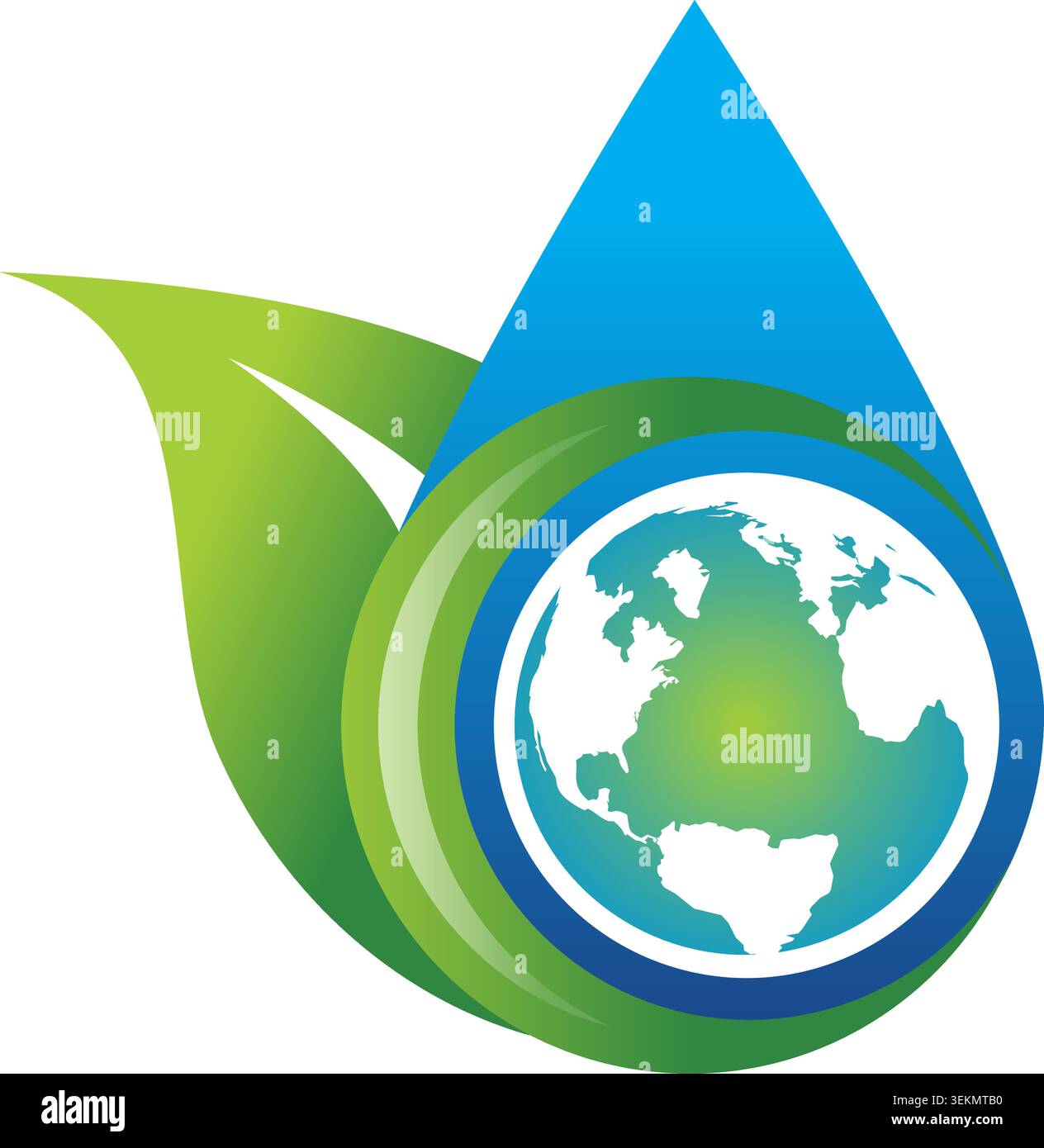 Logo environnemental moderne avec une gouttelette d'eau, une feuille verte et un globe, symbolisant la durabilité, la conservation, et des ressources propres. Illustration de Vecteur