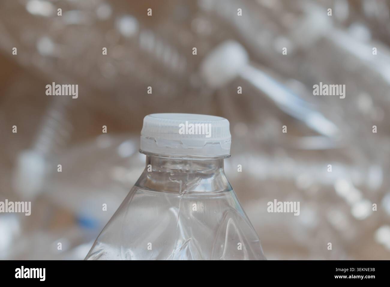 Les bouteilles d'eau en plastique transparent sont emballées dans une boîte en carton prête à être recyclée dans une installation locale Banque D'Images