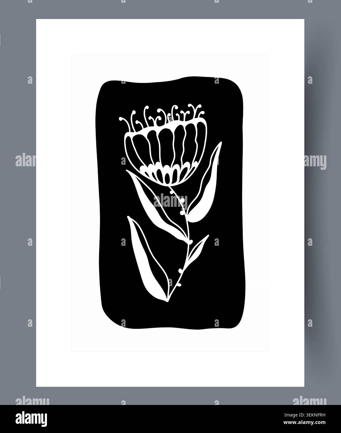 Élégant dessin de ligne floral blanc sur panneau abstrait noir Illustration de Vecteur