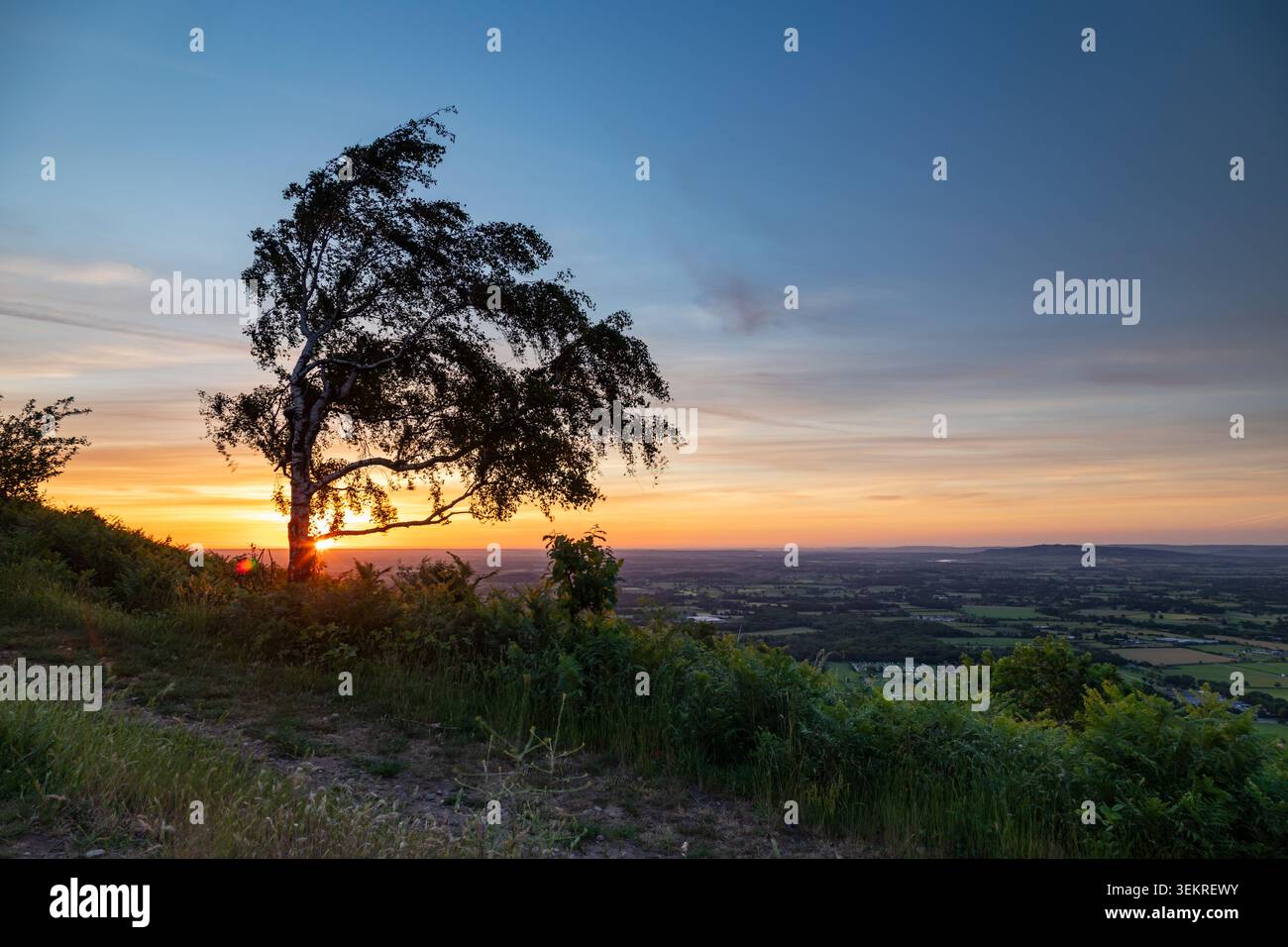 Lever de soleil sur les Malvern Hills, Worcestershire, Angleterre. Banque D'Images