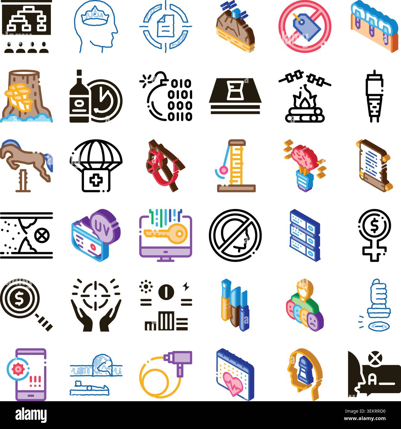 Diverses icônes isométriques modernes illustrant divers concepts Illustration de Vecteur