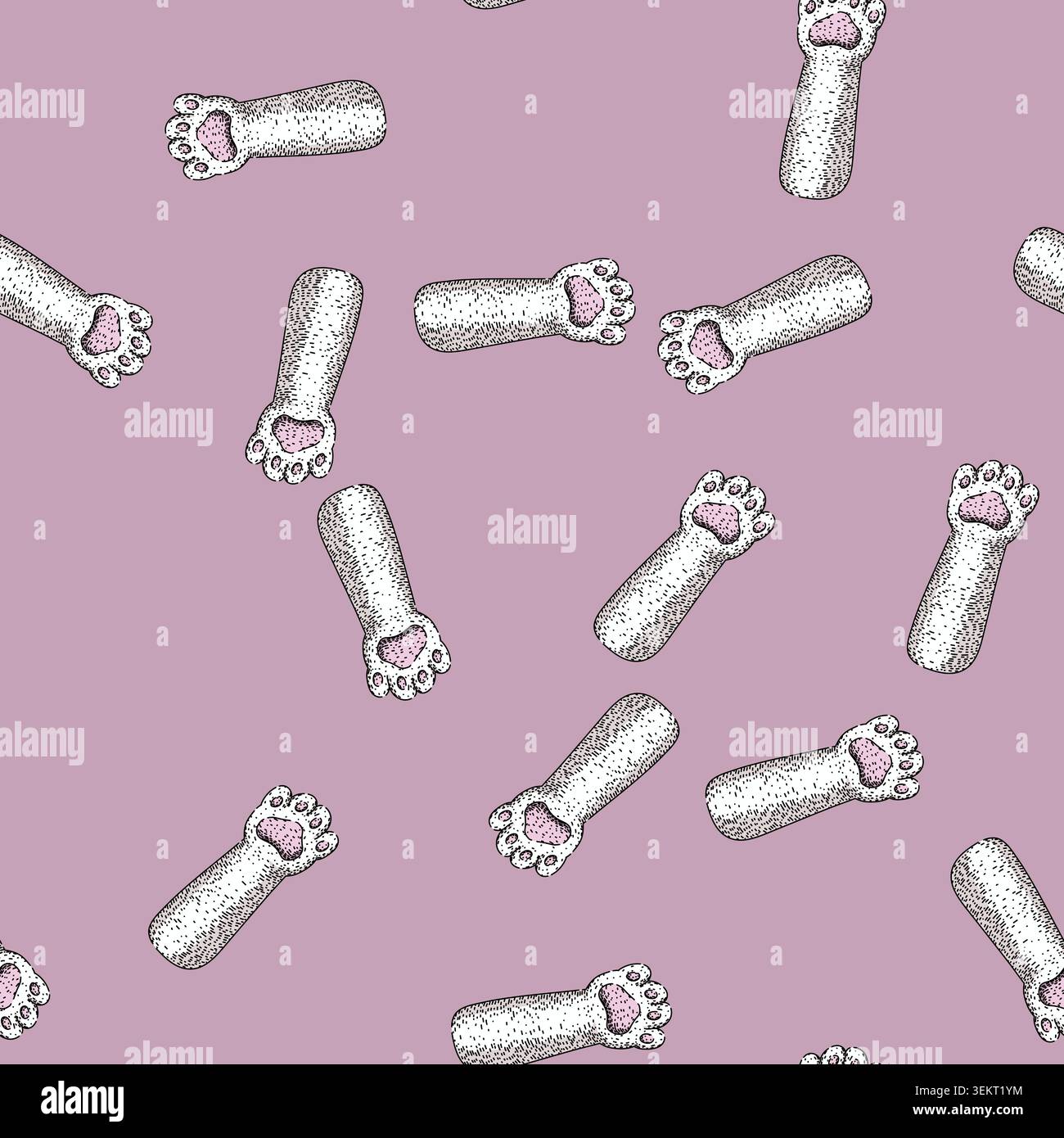 motif tampons chat patte esquisse dessinée à la main Illustration de Vecteur