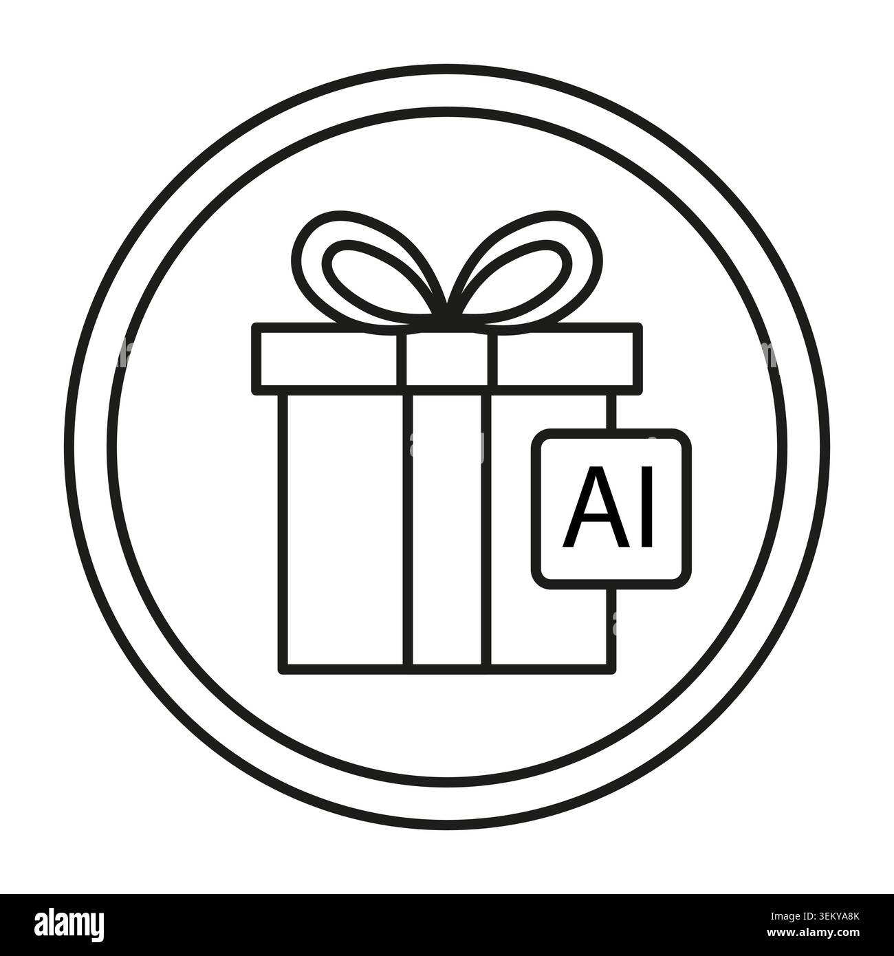 Boîte cadeau avec icône d'étiquette ai pour la technologie. Line art present représente un bonus d’intelligence artificielle pour le marketing digital. Vecteur EPS 10. Illustration de Vecteur