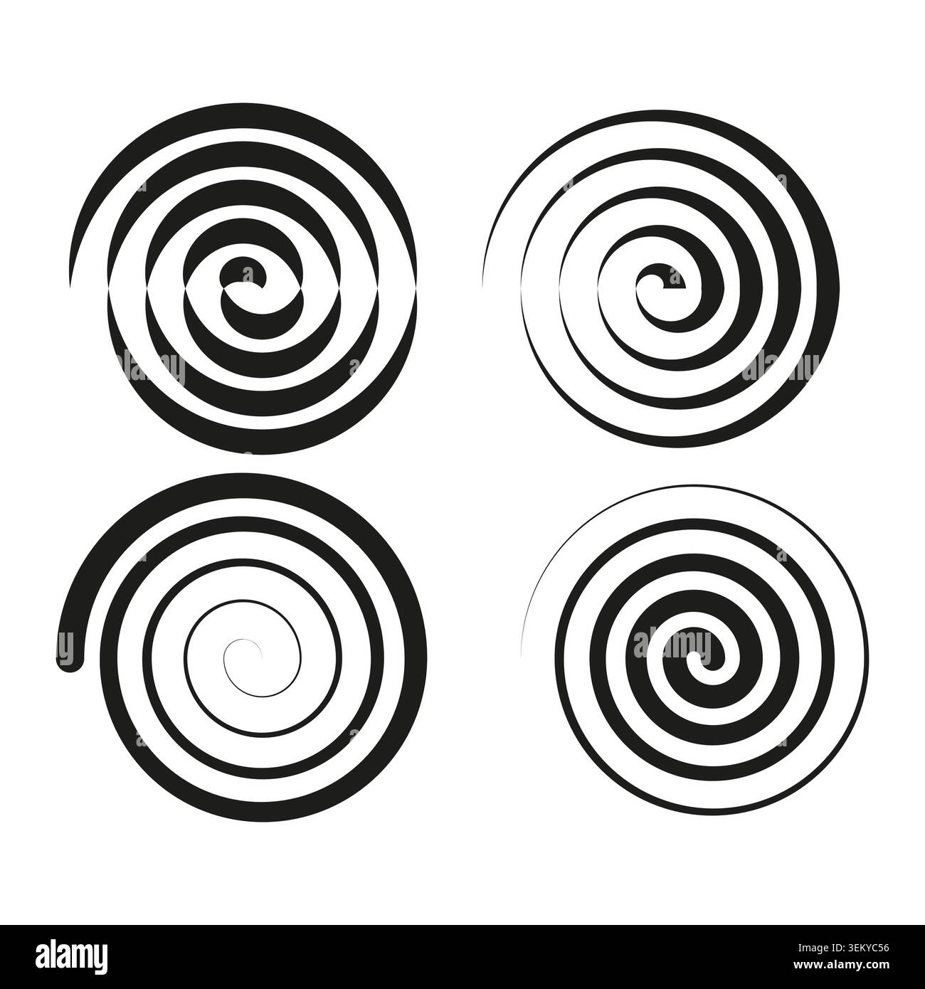 Ensemble de vecteur de formes géométriques en spirale noire. Les graphiques prennent en charge la création de logo, le branding et les effets d'illusion optique. SPE 10. Illustration de Vecteur