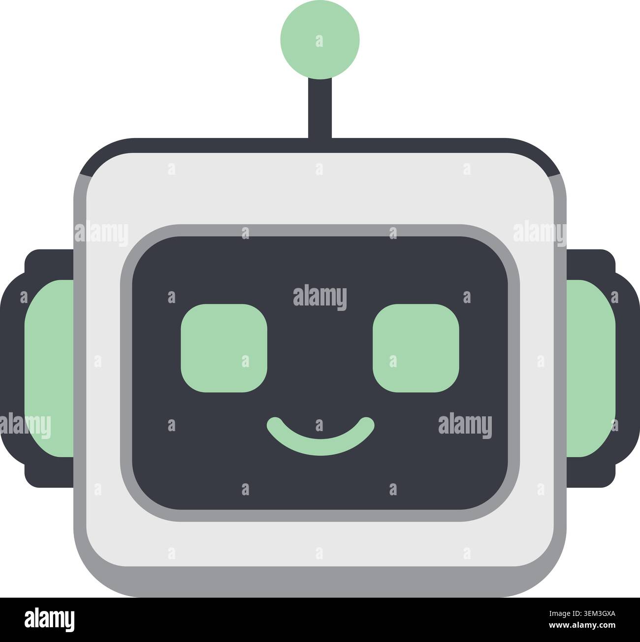 Une tête de robot carrée amicale avec des panneaux d'oreille menthe, un visage d'écran sombre et un sourire joyeux Illustration de Vecteur