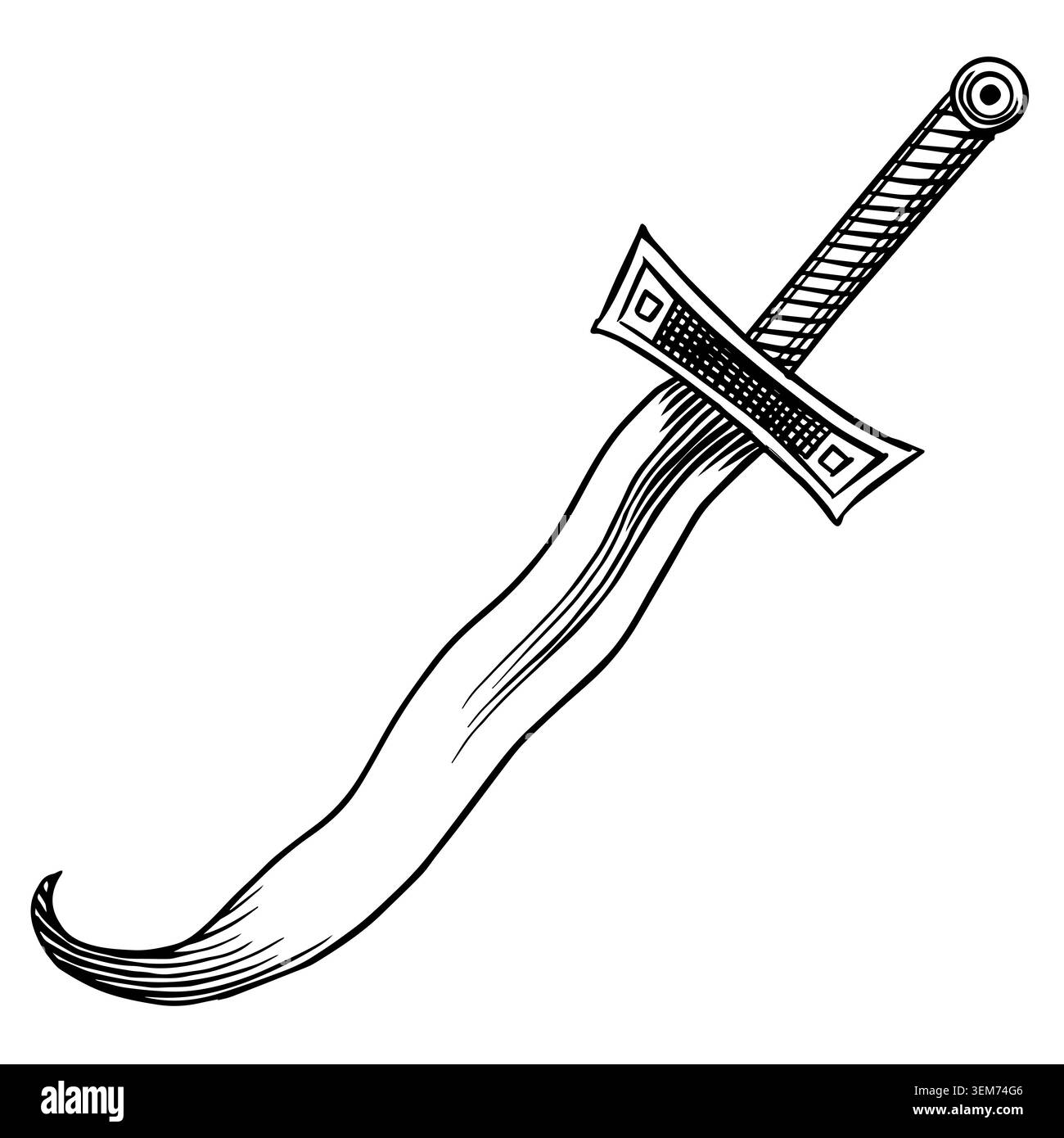 Sabre de couteau ou poignard sorcellerie et éléments de sorcellerie pour les rituels magiques et le spiritualisme et halloween. Gravure entièrement numérique dessinée à la main dans l'ancien Illustration de Vecteur