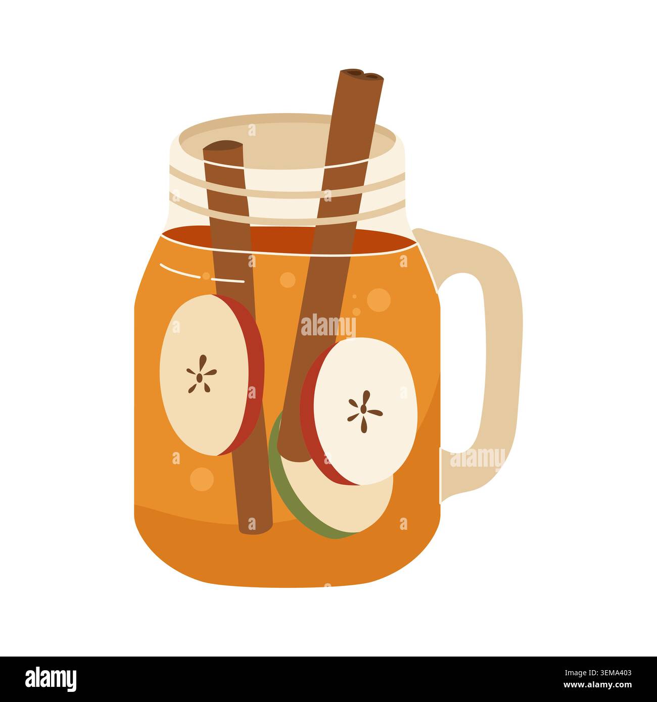 Tasse en verre avec vin chaud au cidre de pomme et bâtonnets de cannelle Illustration de Vecteur