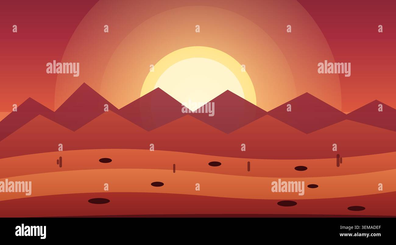 Illustration vectorielle minimaliste d'un paysage désertique au coucher du soleil Illustration de Vecteur