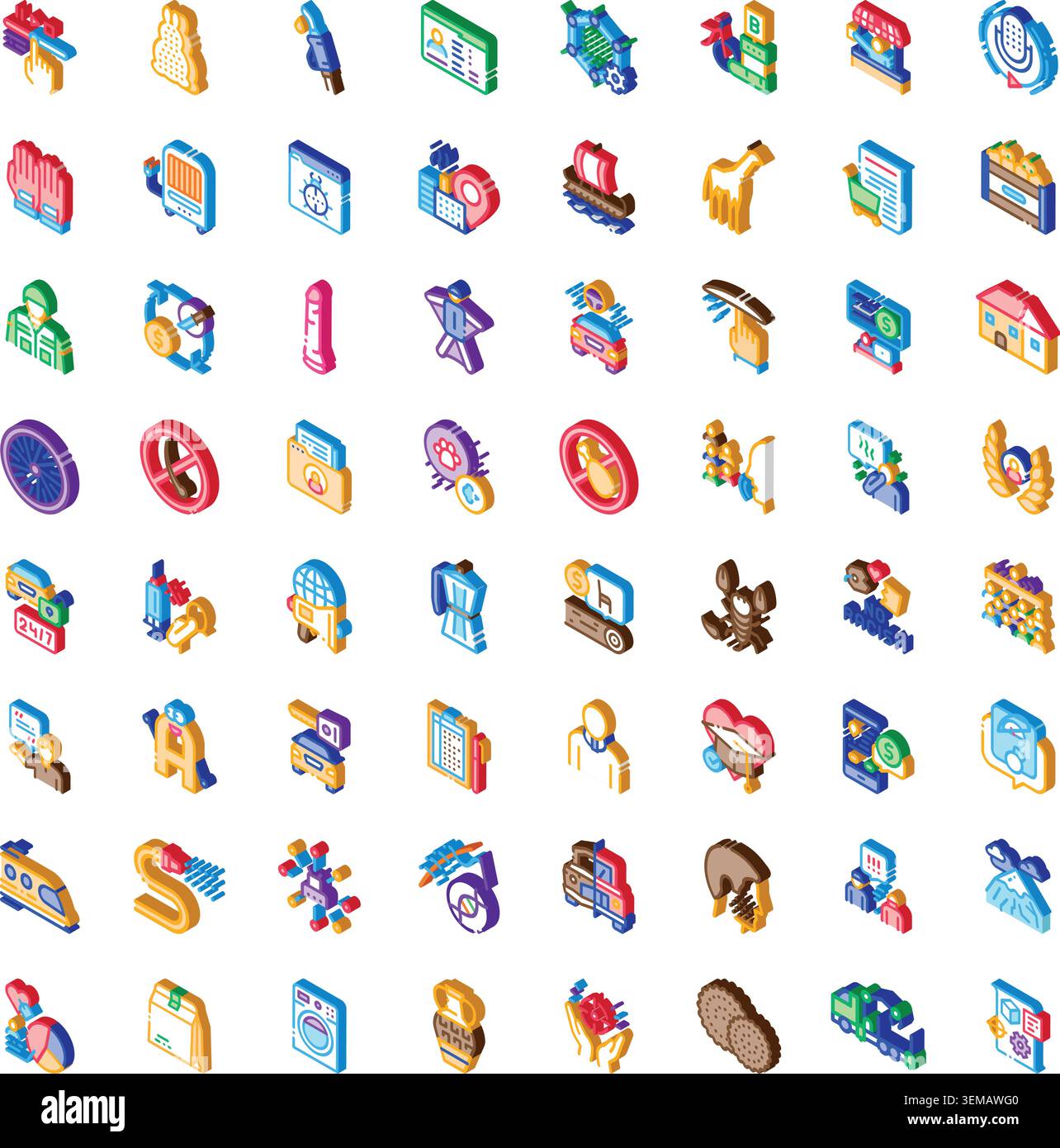 Collection d'icônes isométriques illustrant un large éventail de concepts divers Illustration de Vecteur