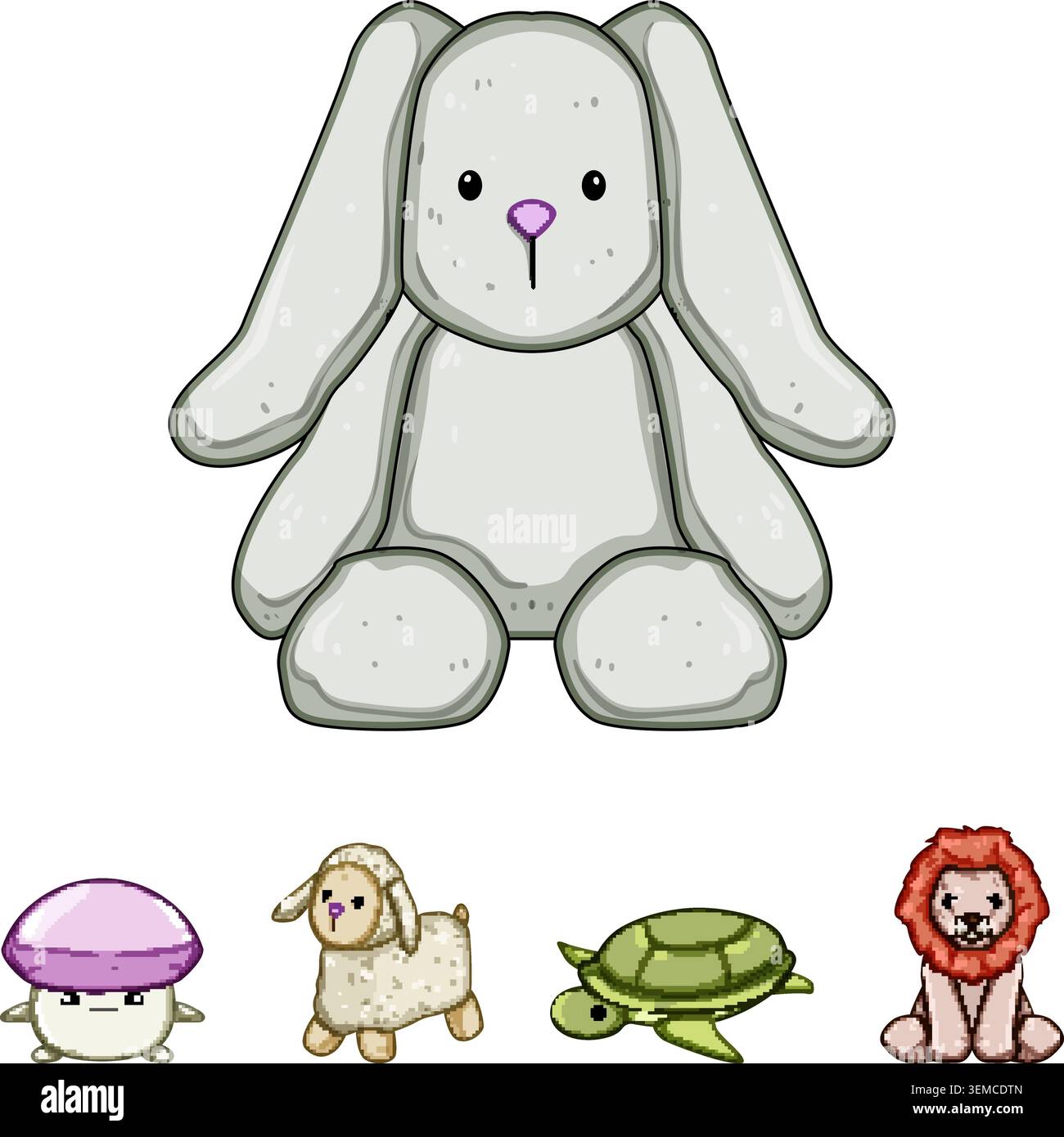 Groupe de personnages de collection de jouets animaux en peluche mignons Illustration de Vecteur