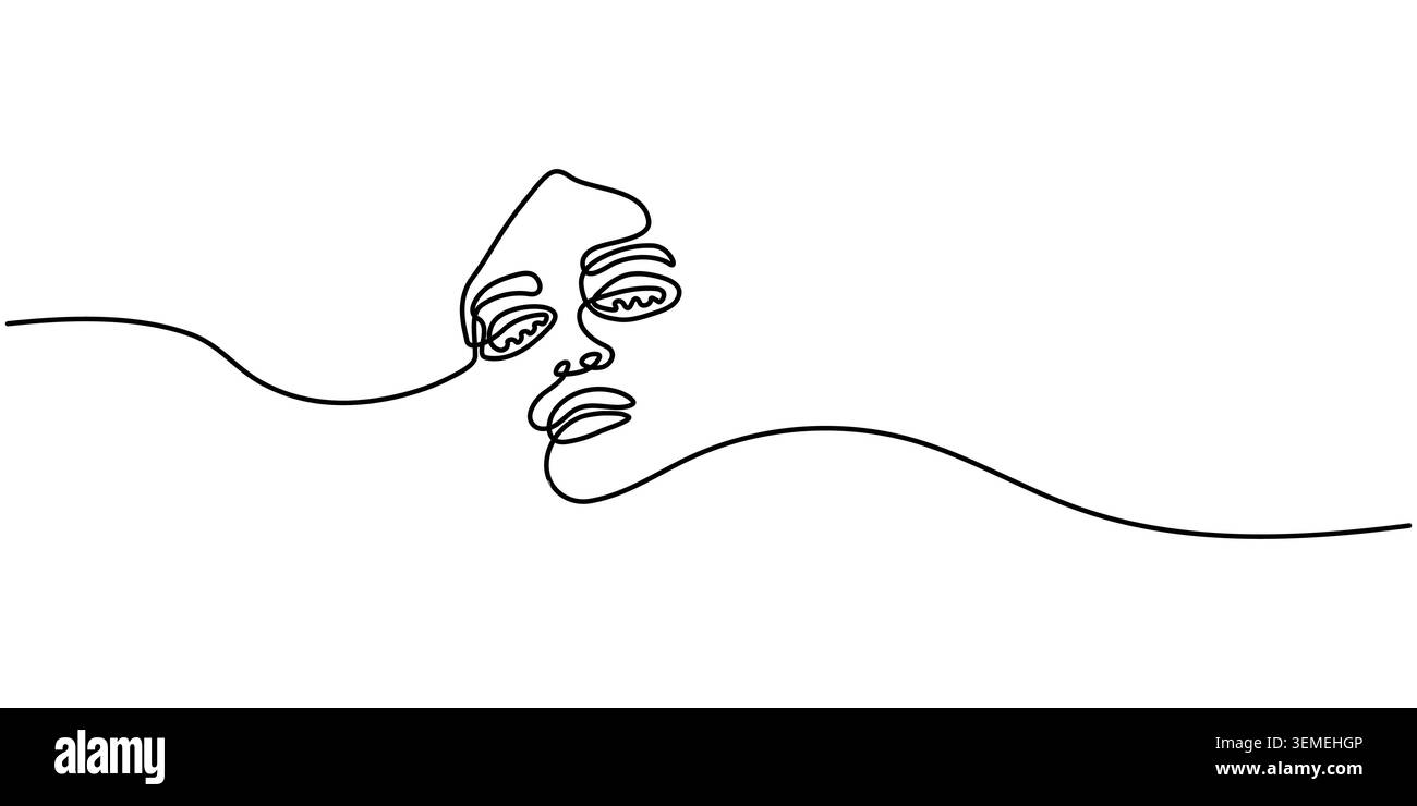 Dessin au trait continu minimaliste d'un portrait abstrait de visage humain Illustration de Vecteur