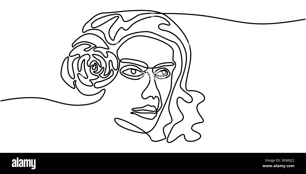 Minimaliste dessin continu d'une femme avec une Rose Illustration de Vecteur