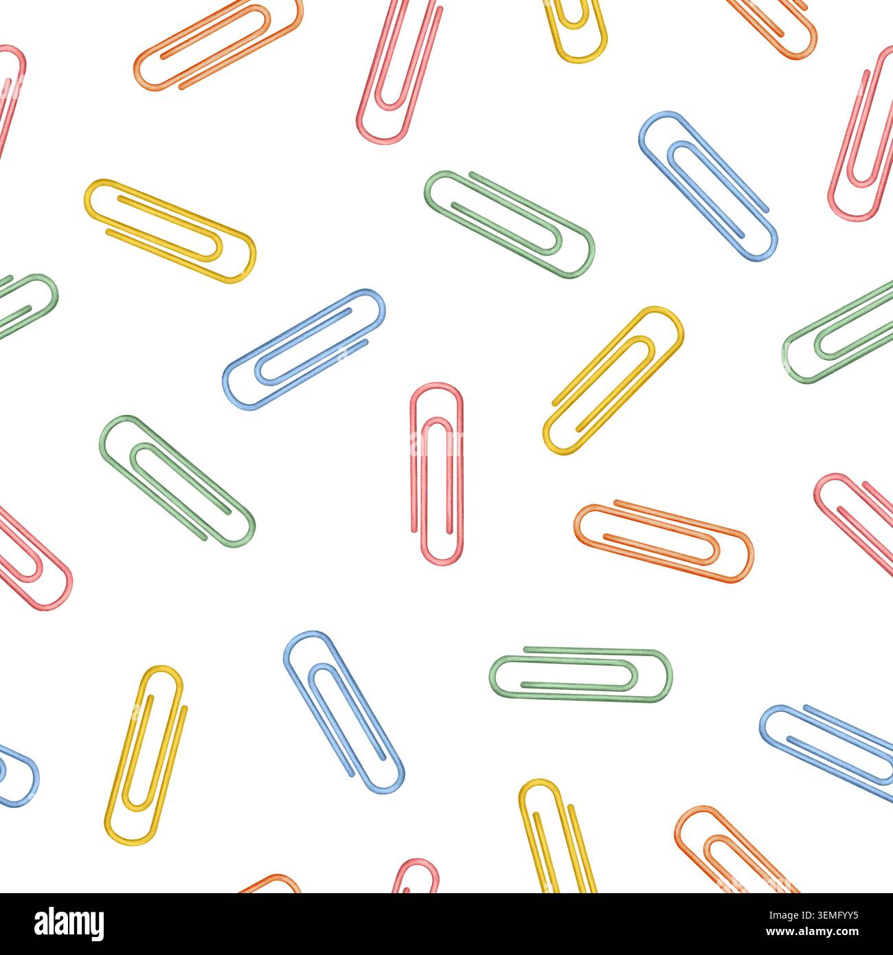 Motif aquarelle sans couture avec trombones colorés dispersés. Papeterie. Symbole traditionnel du premier septembre, jour de la connaissance, retour à scho Banque D'Images