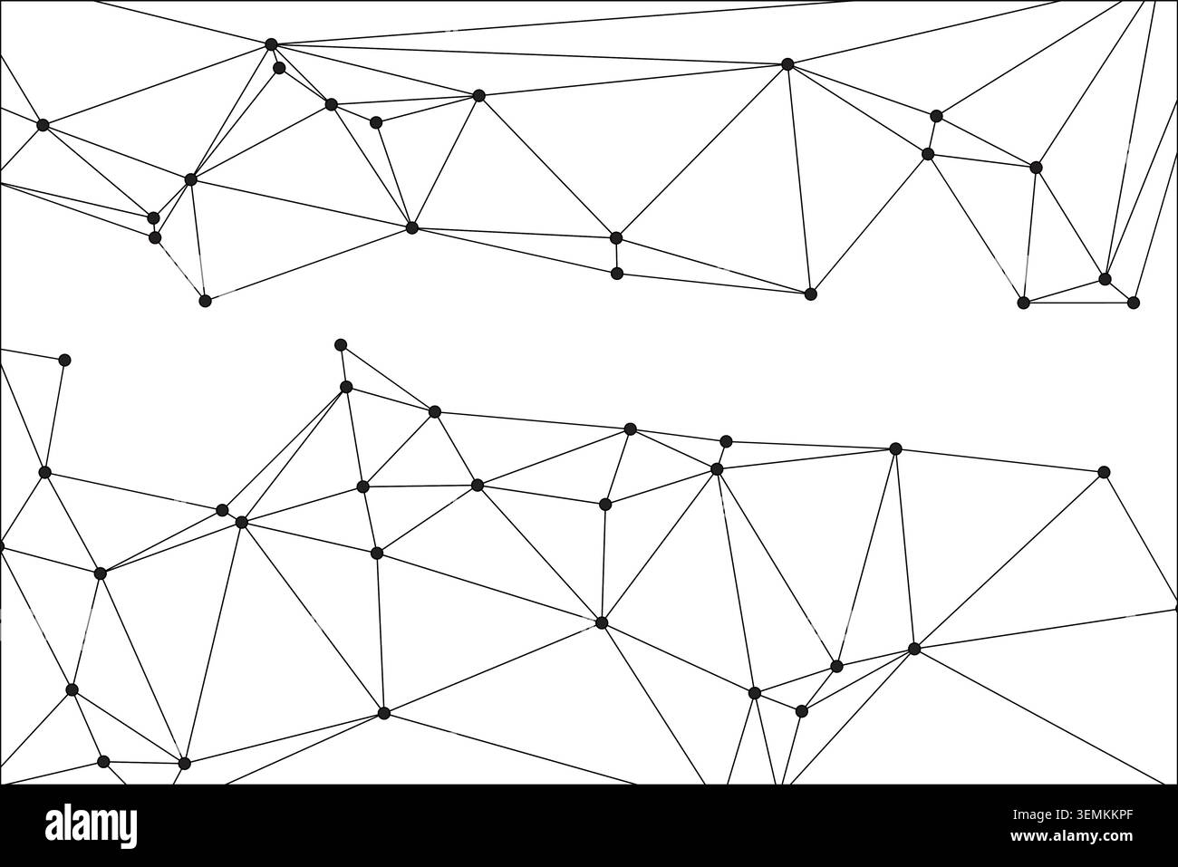 Ce fond abstrait présente un réseau géométrique complexe de points et de lignes reliés, formant un maillage triangulaire, parfait pour les thèmes de la technologie Illustration de Vecteur