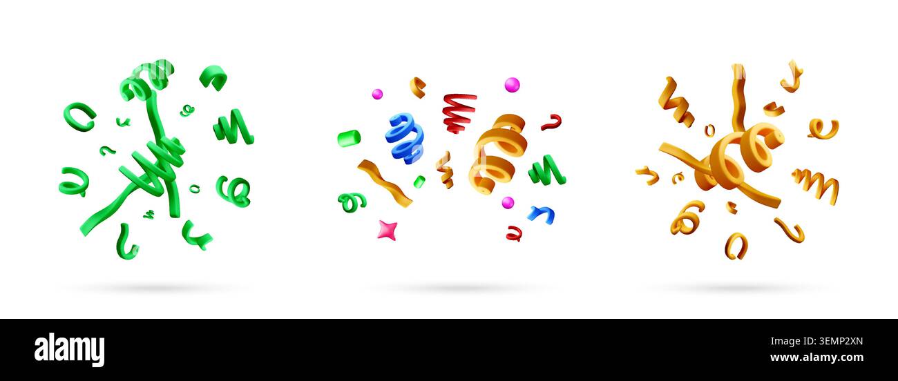 Ensemble de confettis vectoriels 3d et serpentine Illustration de Vecteur